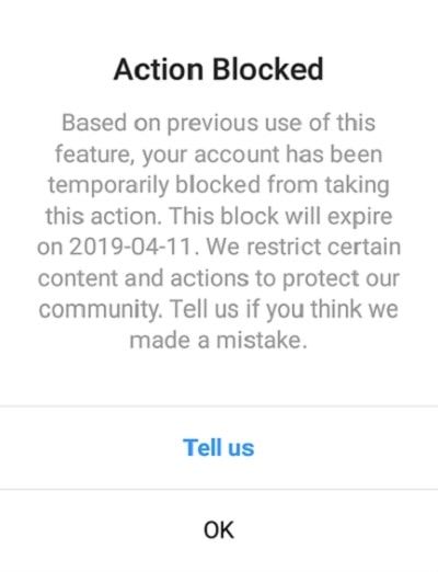 اخطار بلاکی اینستاگرام